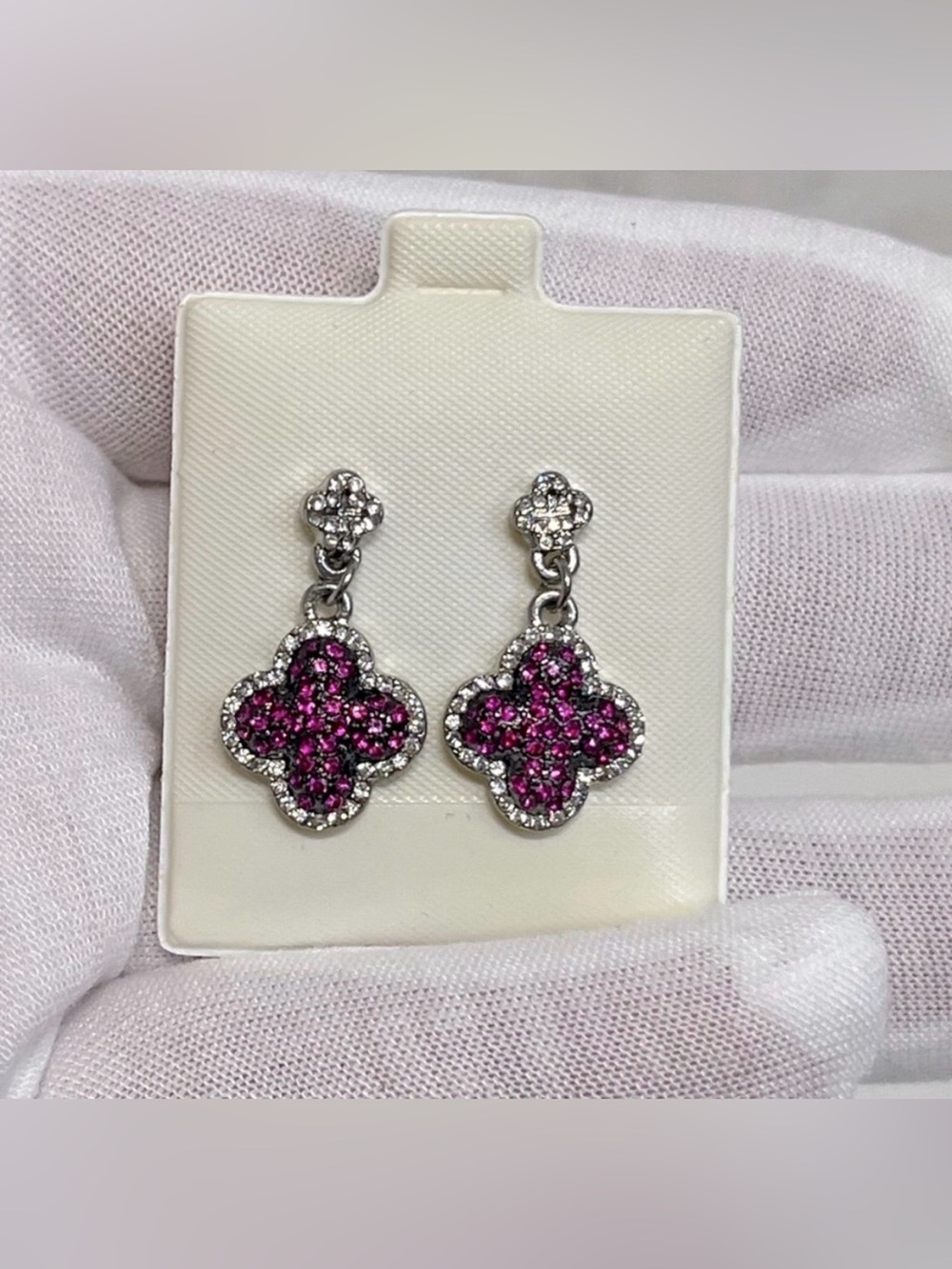 NEW Elegant Fuchsia & Pavé Crystal Dangle Earrings